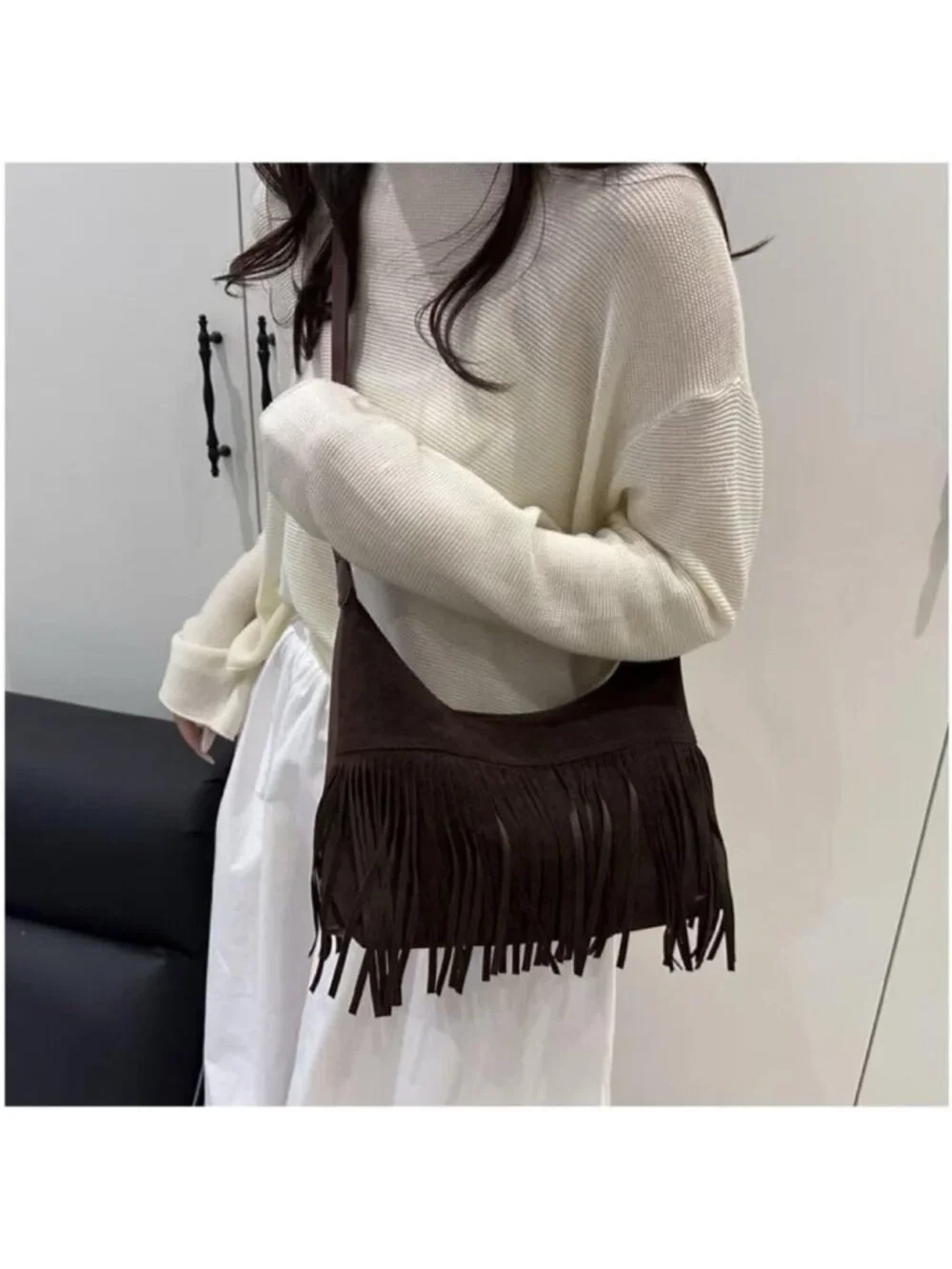 Chic Fringe Hobo Bag | Vegan Suede Shoulder Purse with Tassels | Western Style
